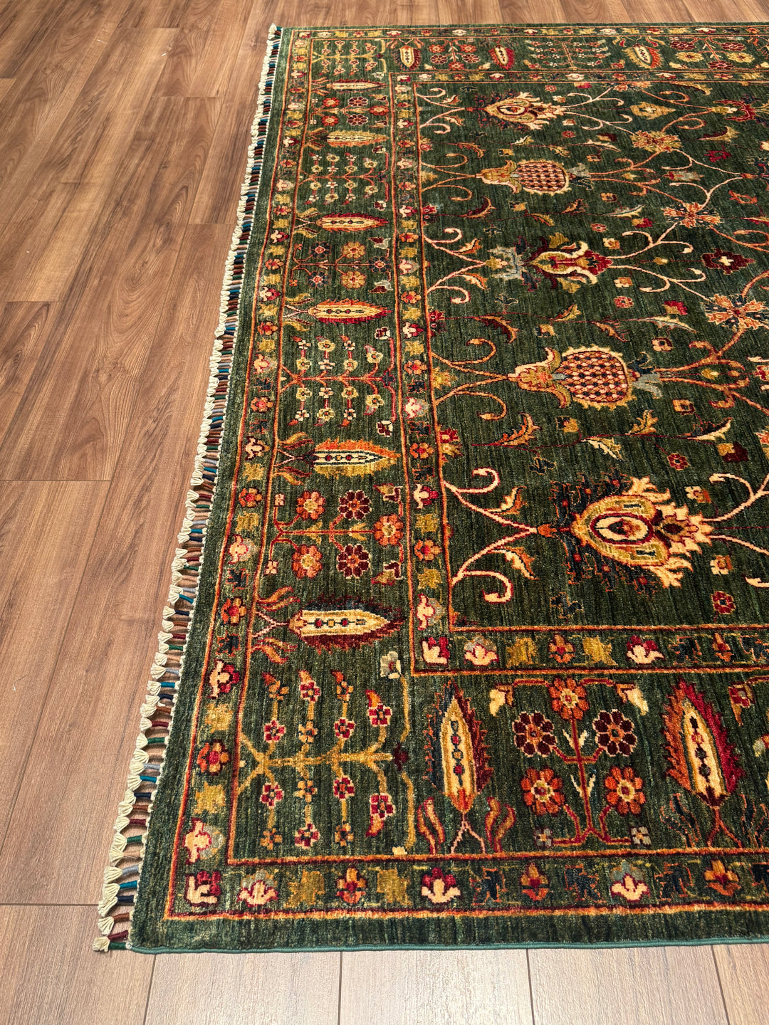 Sultani One Thousand and One Nights Original Handwoven Green Root Dye Wool Rug 252x300 cm (7.56 square meters) - 7x10 ft 