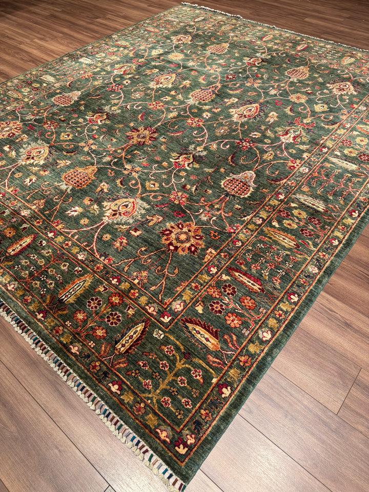 Sultani One Thousand and One Nights Original Handwoven Green Root Dye Wool Rug 252x300 cm (7.56 square meters) - 7x10 ft 