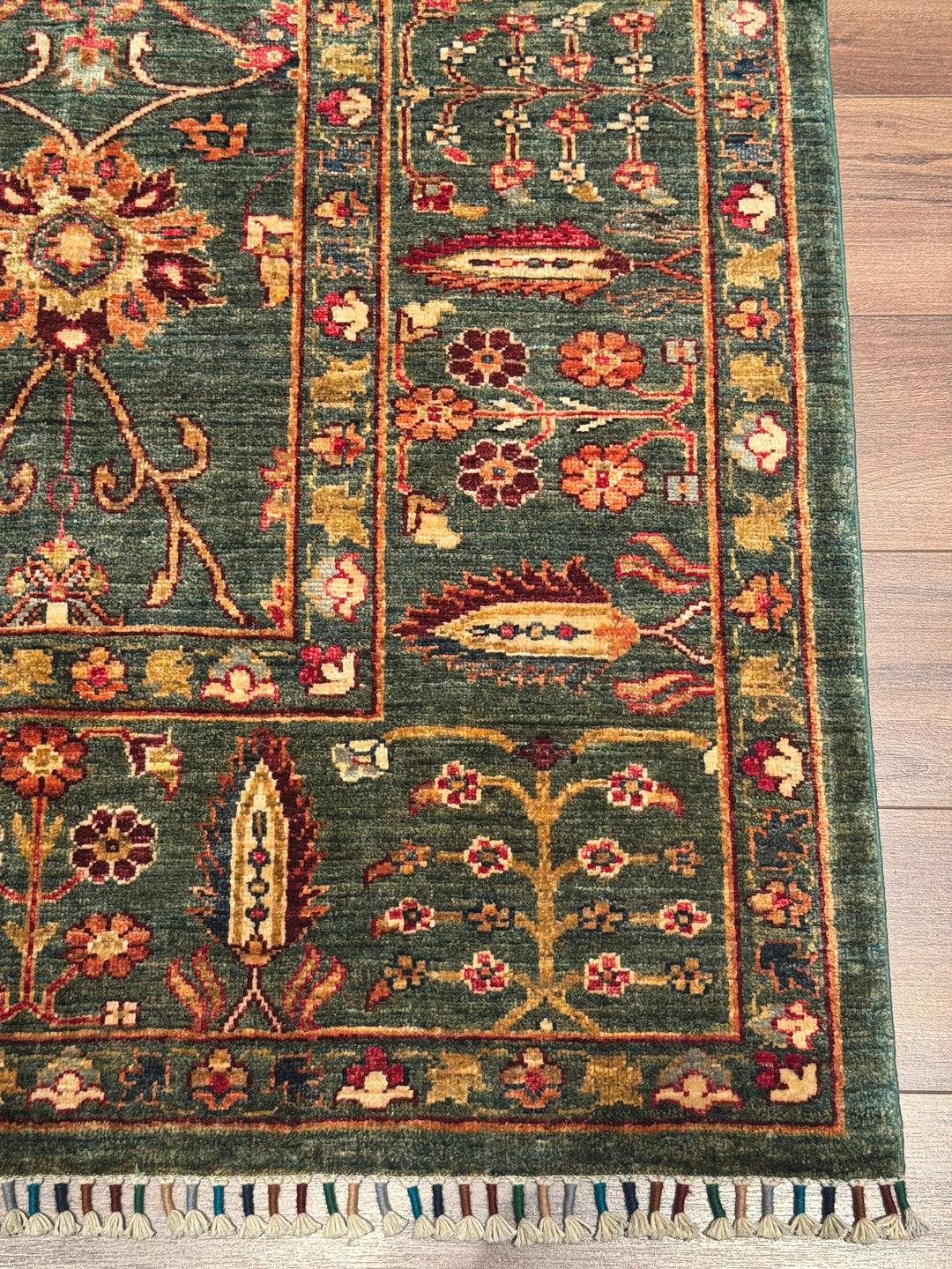 Sultani One Thousand and One Nights Original Handwoven Green Root Dye Wool Rug 252x300 cm (7.56 square meters) - 7x10 ft 