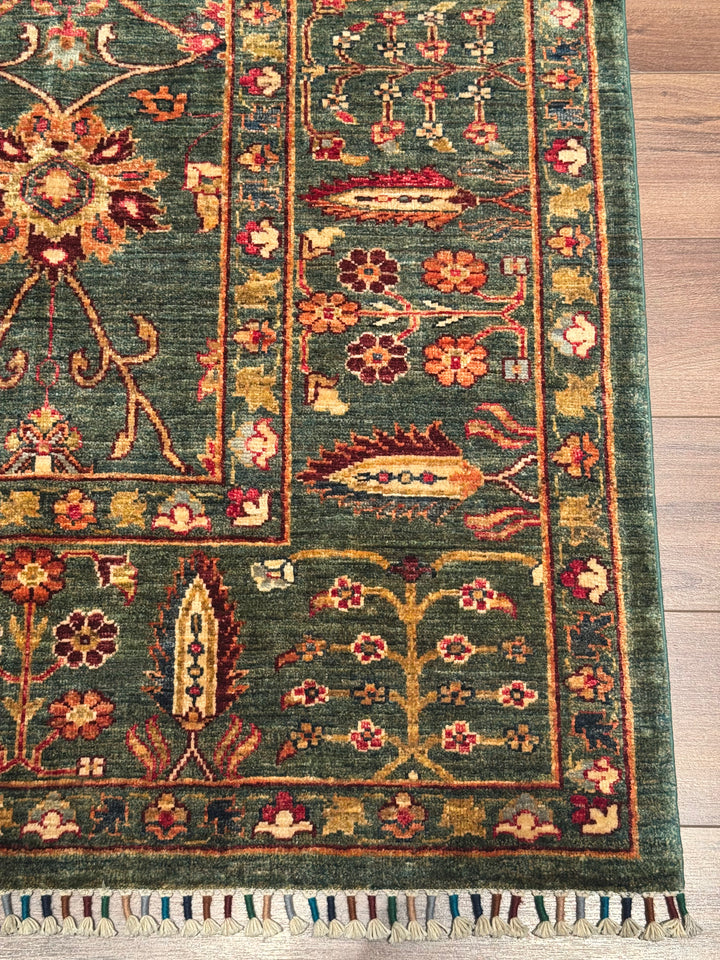 Sultani One Thousand and One Nights Original Handwoven Green Root Dye Wool Rug 252x300 cm (7.56 square meters) - 7x10 ft 