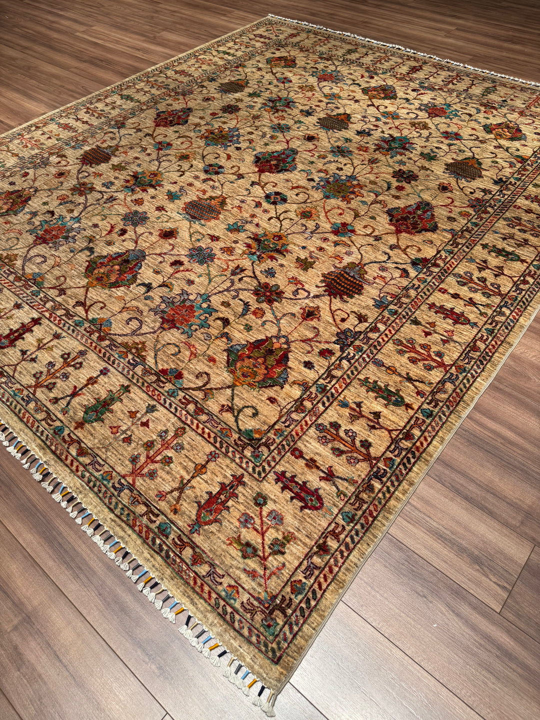 Sultani One Thousand and One Nights Original Handwoven Beige Root Dye Wool Rug 248x293 cm (7.27 square meters) - 8x10 ft 