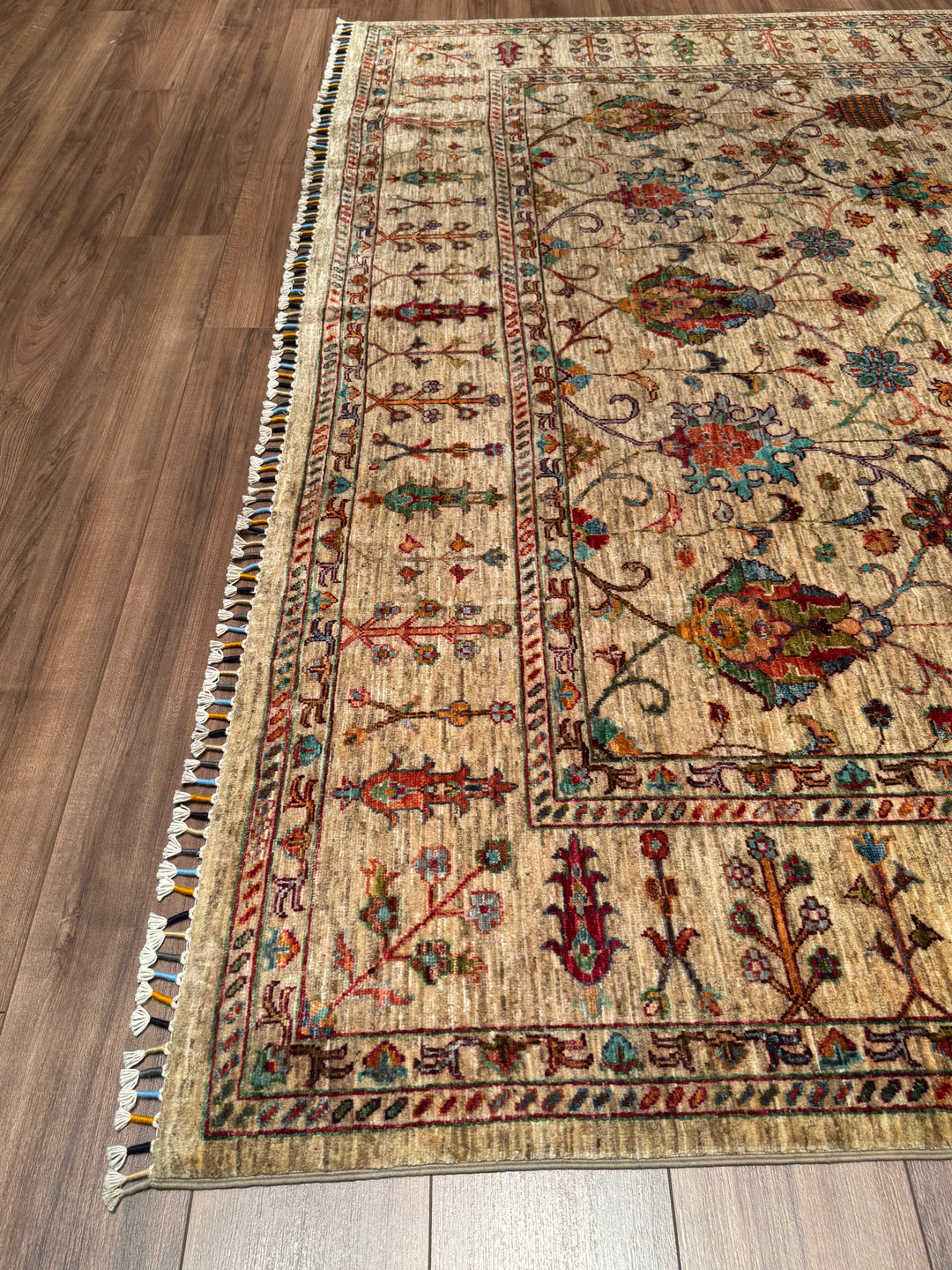 Sultani One Thousand and One Nights Original Handwoven Beige Root Dye Wool Rug 248x293 cm (7.27 square meters) - 8x10 ft 