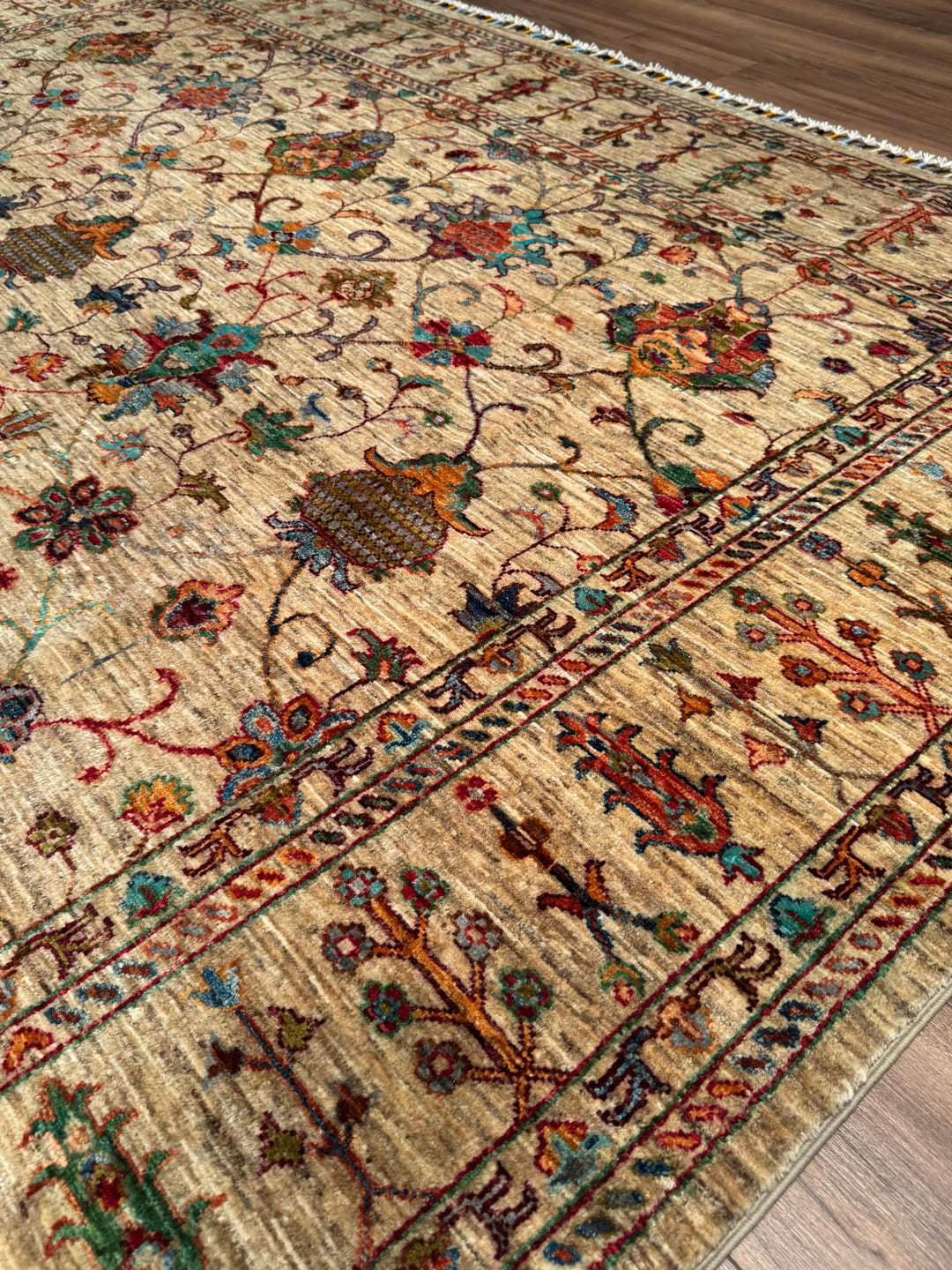 Sultani One Thousand and One Nights Original Handwoven Beige Root Dye Wool Rug 248x293 cm (7.27 square meters) - 8x10 ft 