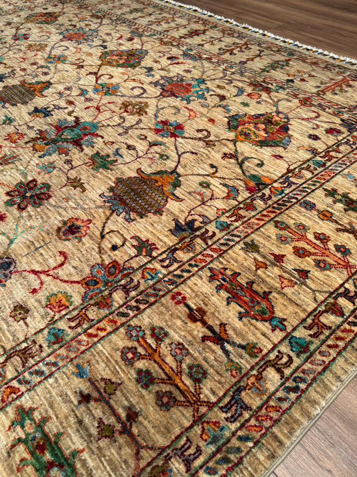 Sultani One Thousand and One Nights Original Handwoven Beige Root Dye Wool Rug 248x293 cm (7.27 square meters) - 8x10 ft 