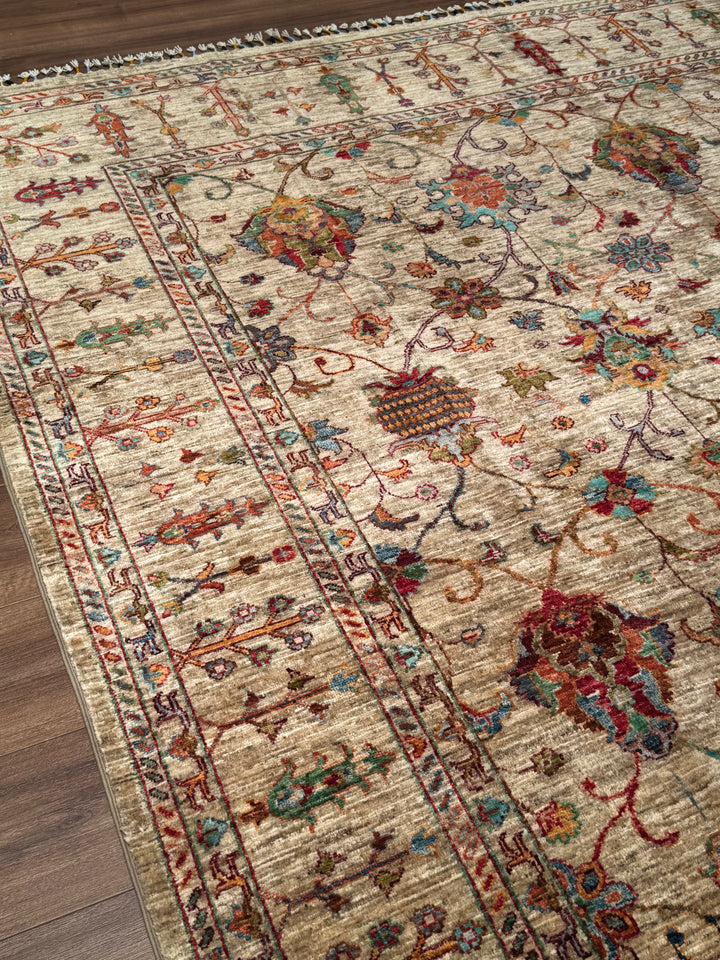 Sultani One Thousand and One Nights Original Handwoven Beige Root Dye Wool Rug 248x293 cm (7.27 square meters) - 8x10 ft 