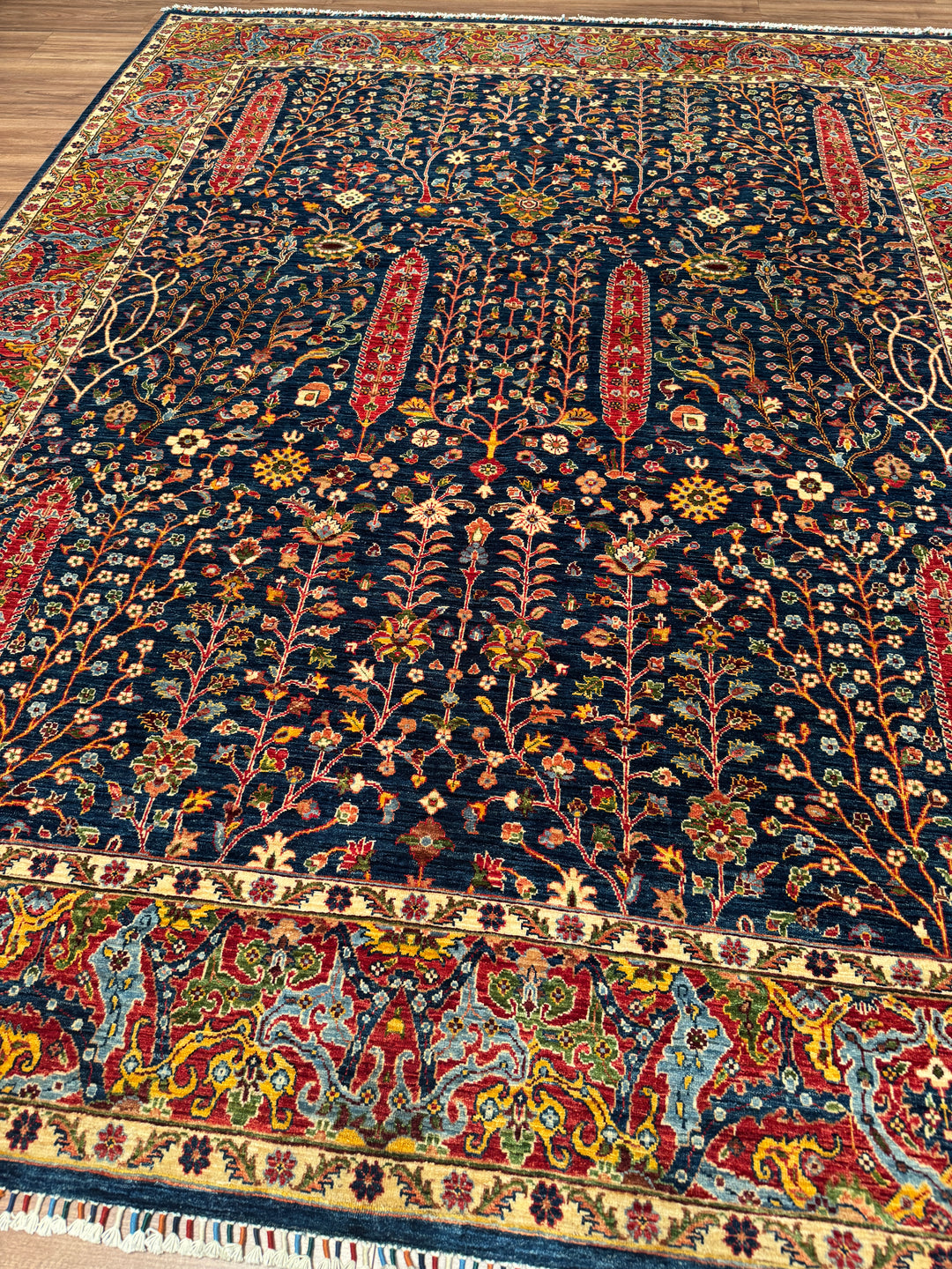 Haris Hayat Ağacı Orijinal El Dokuması Multi Kök Boya Yün Halı 249x314 7.82 Metrekare - 8x10 ft