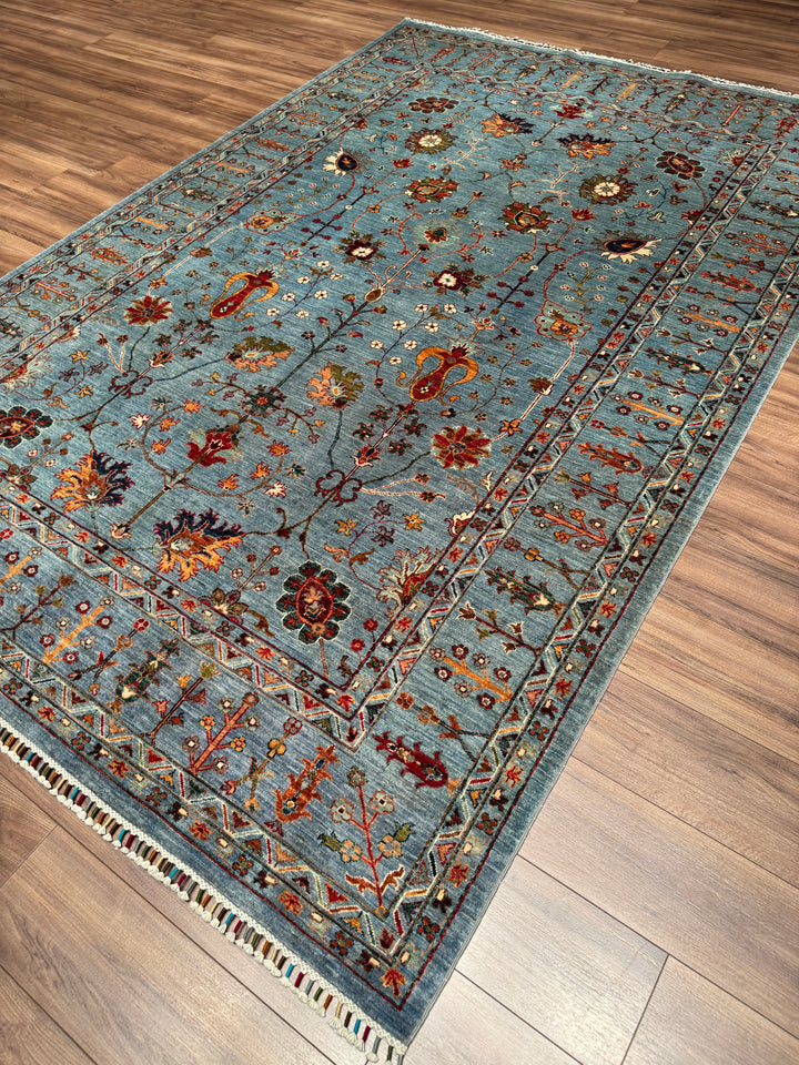 Sultani Çiçekli Orijinal El Dokuması Gri Kök Boya Yün Halı 208x310 6.45 Metrekare - 7x10 ft