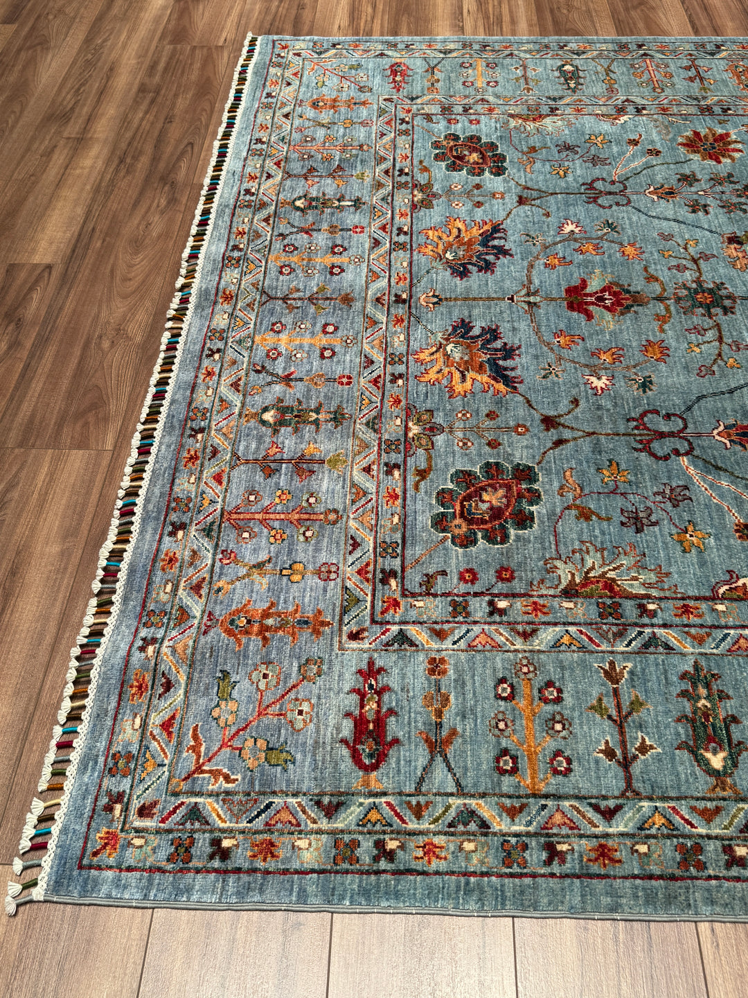 Sultani Çiçekli Orijinal El Dokuması Gri Kök Boya Yün Halı 208x310 6.45 Metrekare - 7x10 ft