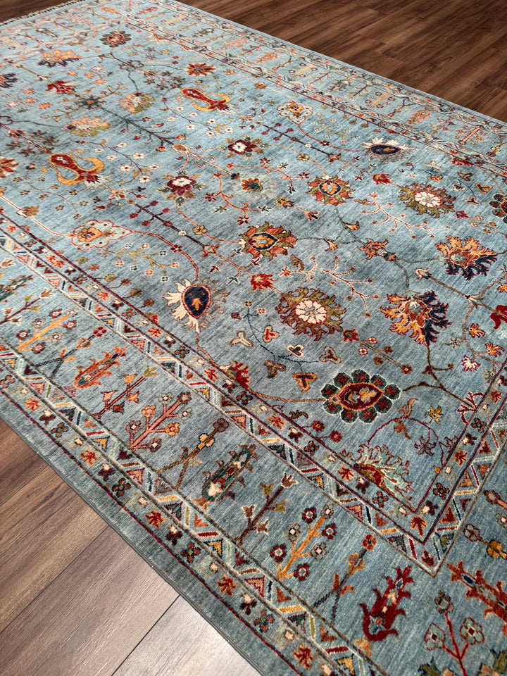 Sultani Çiçekli Orijinal El Dokuması Gri Kök Boya Yün Halı 208x310 6.45 Metrekare - 7x10 ft