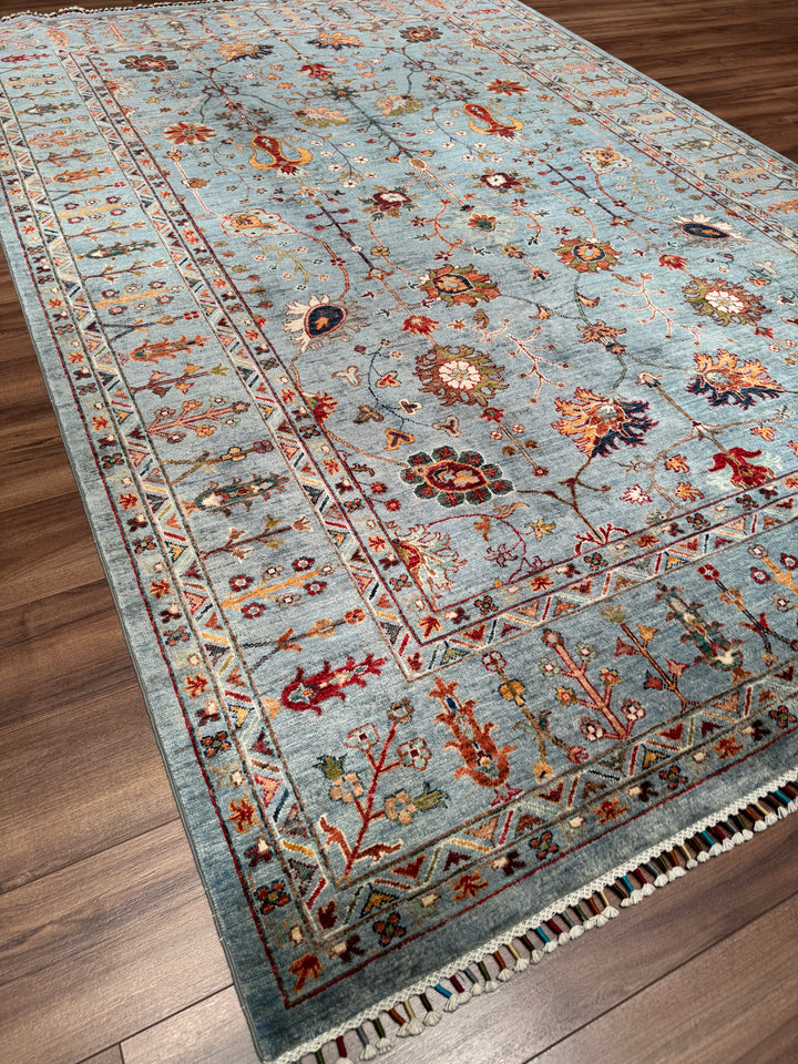 Sultani Çiçekli Orijinal El Dokuması Gri Kök Boya Yün Halı 208x310 6.45 Metrekare - 7x10 ft