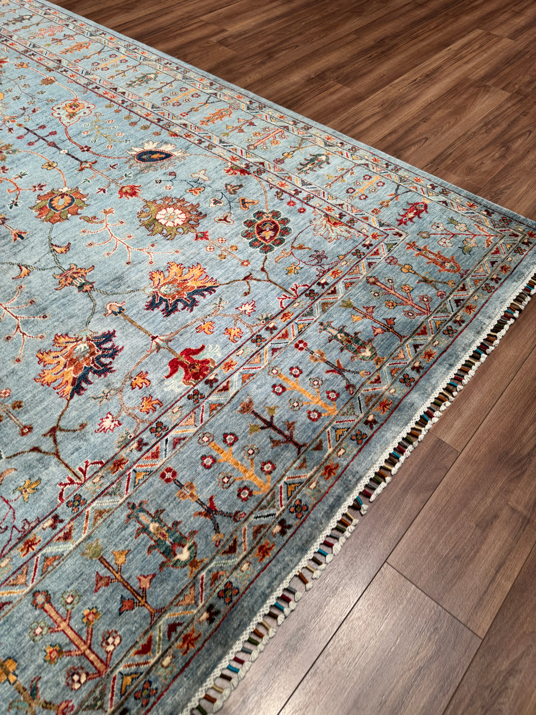 Sultani Çiçekli Orijinal El Dokuması Gri Kök Boya Yün Halı 208x310 6.45 Metrekare - 7x10 ft