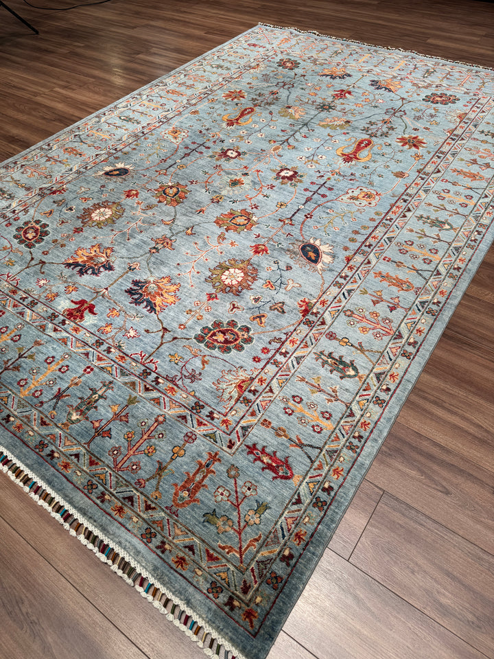 Sultani Çiçekli Orijinal El Dokuması Gri Kök Boya Yün Halı 208x310 6.45 Metrekare - 7x10 ft