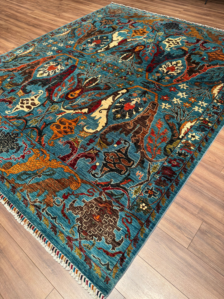 Sultani Binbirgece Orijinal El Dokuması Mavi Kök Boya Yün Halı 254x311 7.90 Metrekare - 7x10 ft