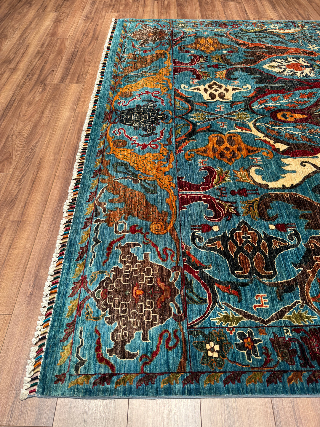 Sultani Binbirgece Orijinal El Dokuması Mavi Kök Boya Yün Halı 254x311 7.90 Metrekare - 7x10 ft