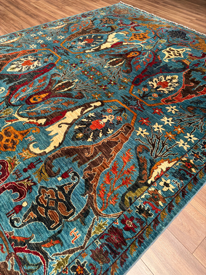 Sultani Binbirgece Orijinal El Dokuması Mavi Kök Boya Yün Halı 254x311 7.90 Metrekare - 7x10 ft
