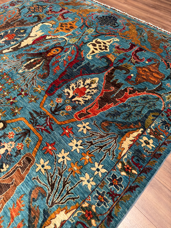 Sultani Binbirgece Orijinal El Dokuması Mavi Kök Boya Yün Halı 254x311 7.90 Metrekare - 7x10 ft