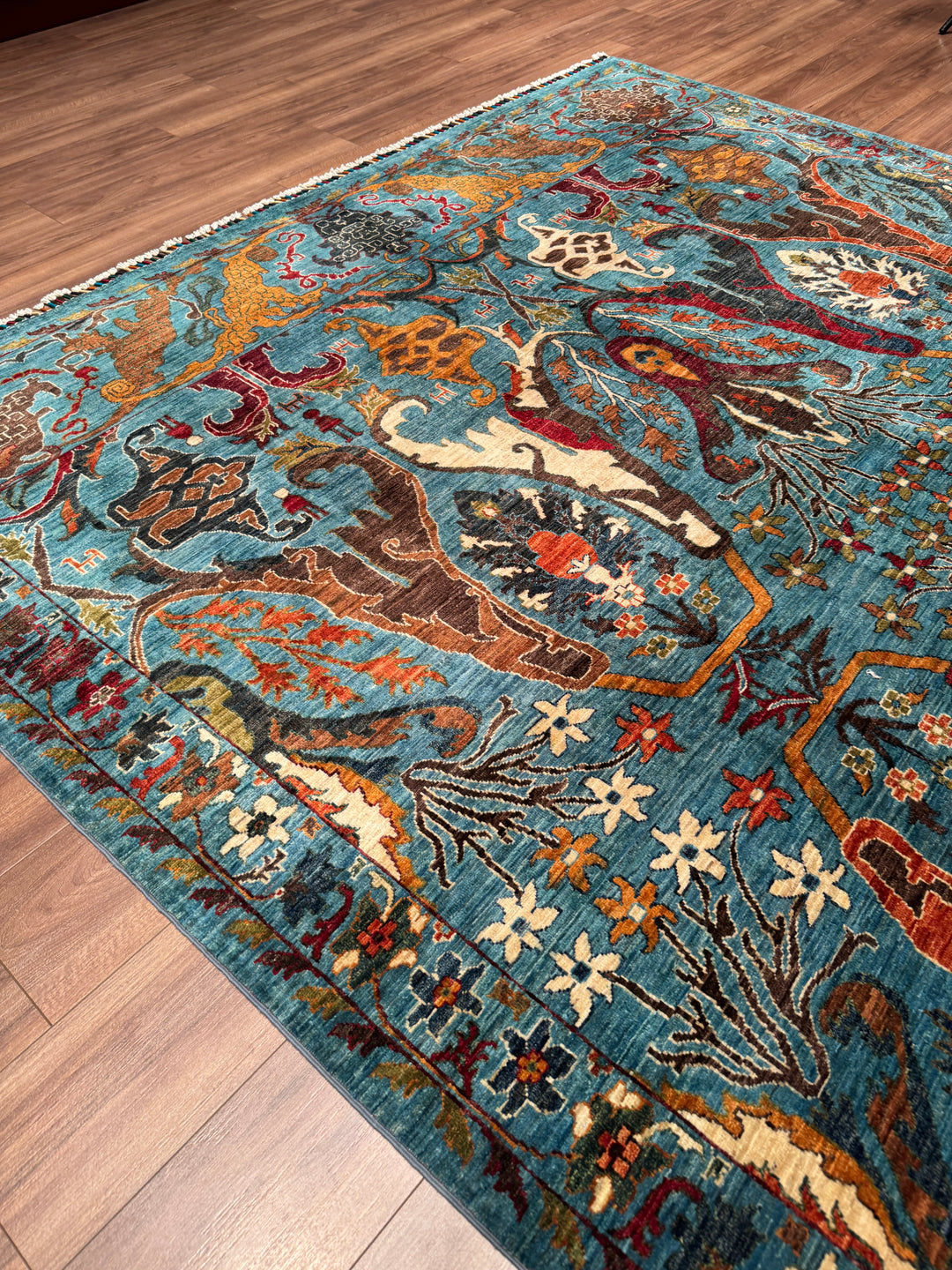 Sultani Binbirgece Orijinal El Dokuması Mavi Kök Boya Yün Halı 254x311 7.90 Metrekare - 7x10 ft