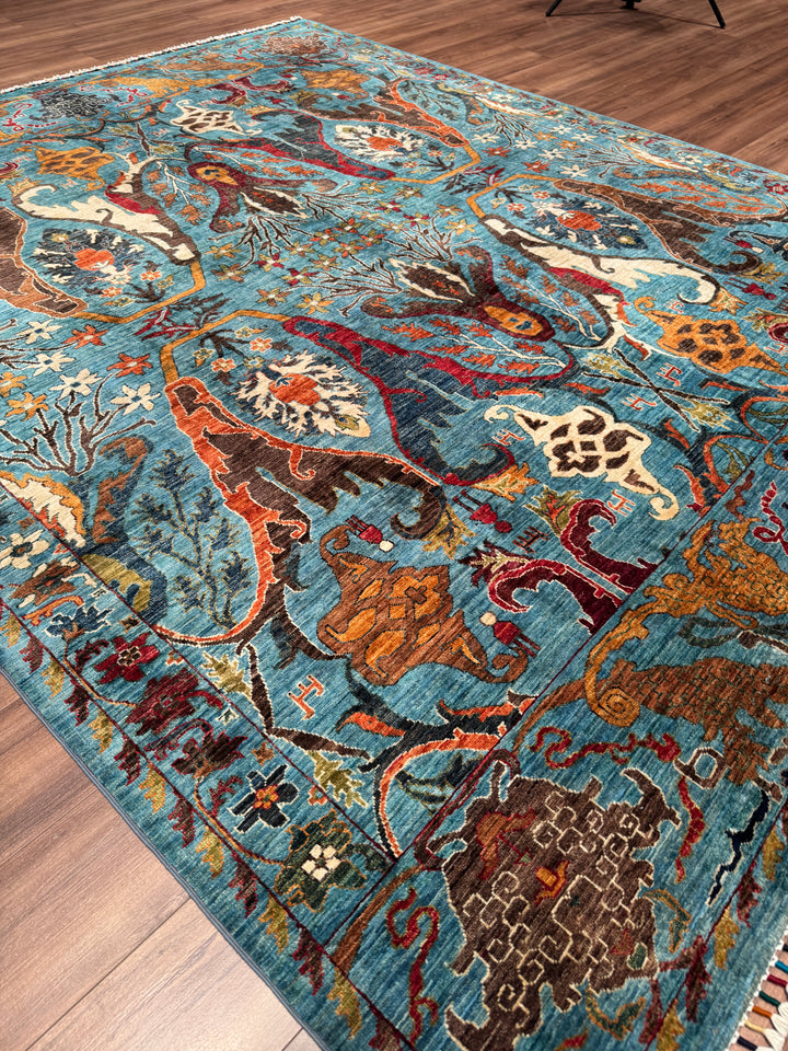 Sultani Binbirgece Orijinal El Dokuması Mavi Kök Boya Yün Halı 254x311 7.90 Metrekare - 7x10 ft