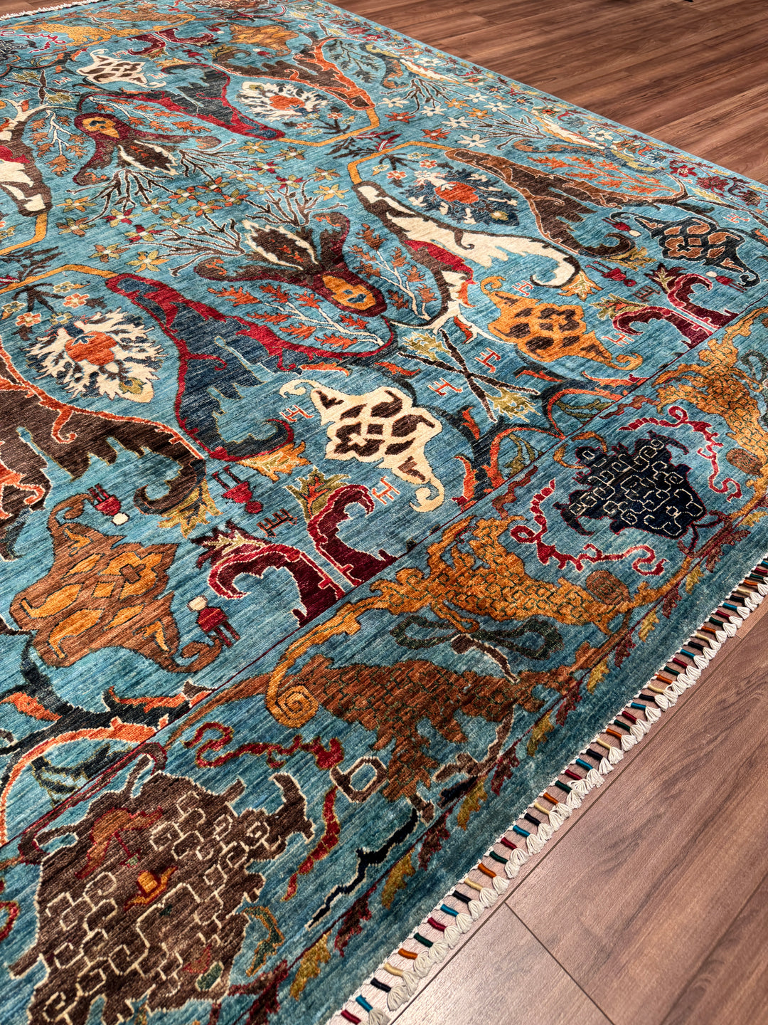 Sultani Binbirgece Orijinal El Dokuması Mavi Kök Boya Yün Halı 254x311 7.90 Metrekare - 7x10 ft