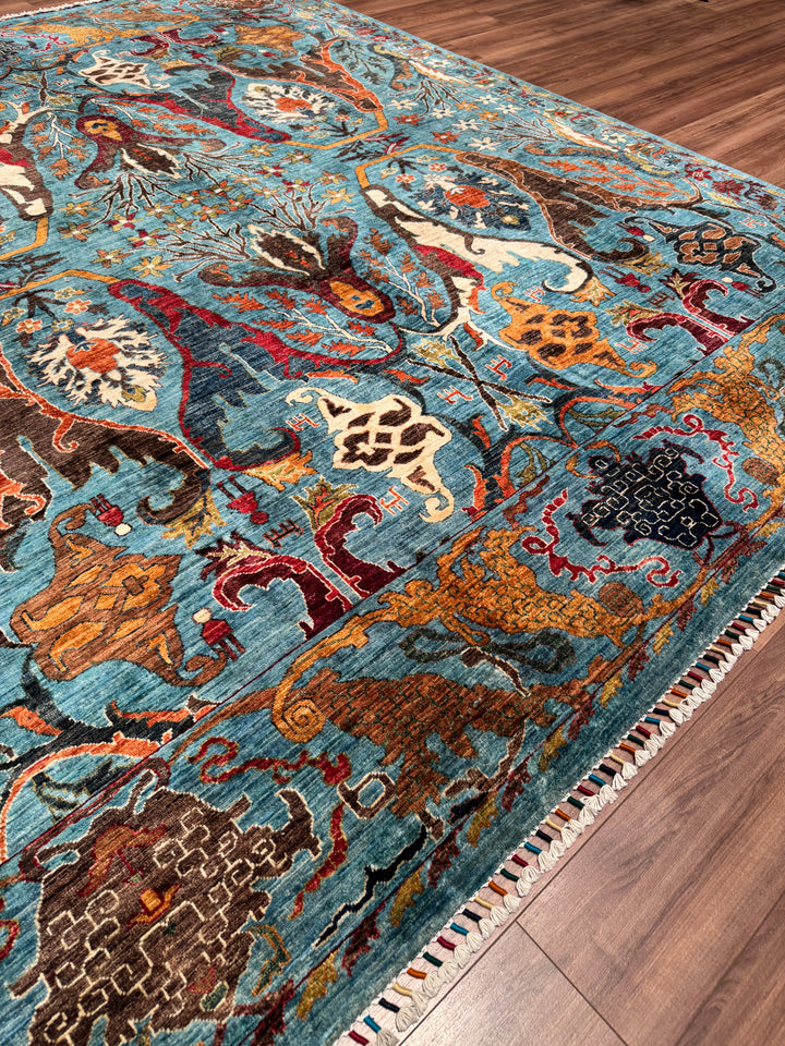 Sultani Binbirgece Orijinal El Dokuması Mavi Kök Boya Yün Halı 254x311 7.90 Metrekare - 7x10 ft