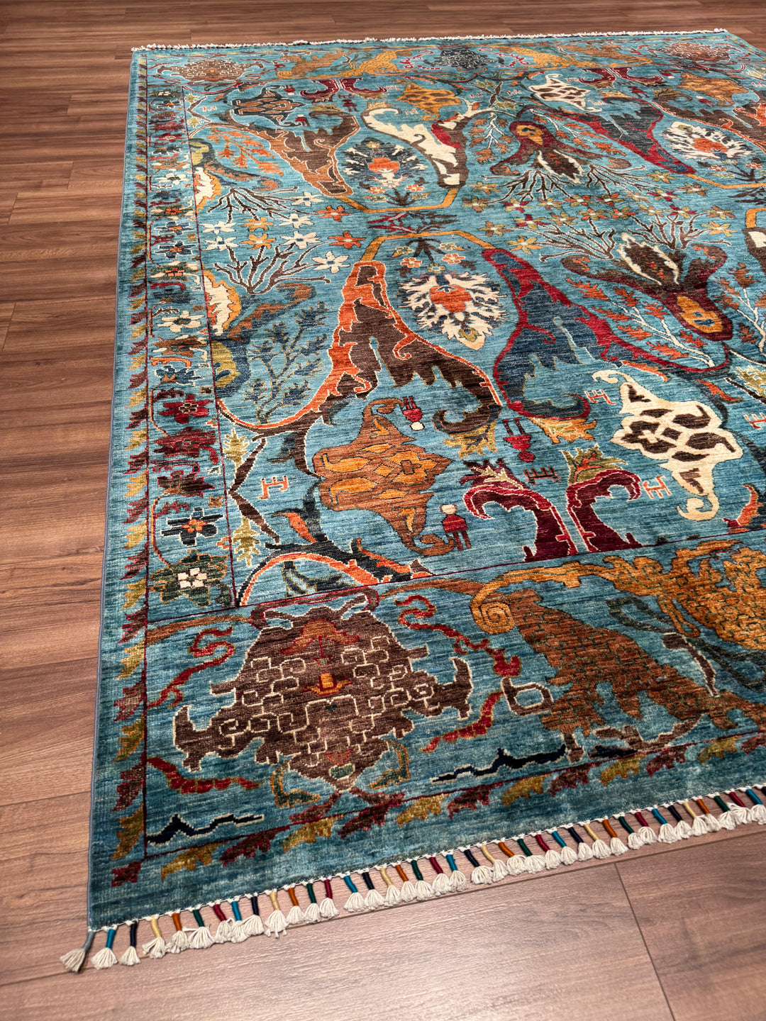 Sultani Binbirgece Orijinal El Dokuması Mavi Kök Boya Yün Halı 254x311 7.90 Metrekare - 7x10 ft