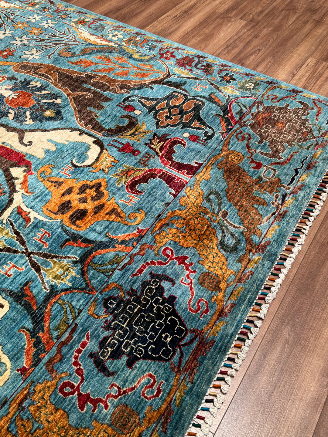 Sultani Binbirgece Orijinal El Dokuması Mavi Kök Boya Yün Halı 254x311 7.90 Metrekare - 7x10 ft