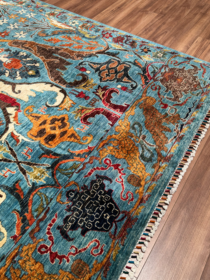 Sultani Binbirgece Orijinal El Dokuması Mavi Kök Boya Yün Halı 254x311 7.90 Metrekare - 7x10 ft