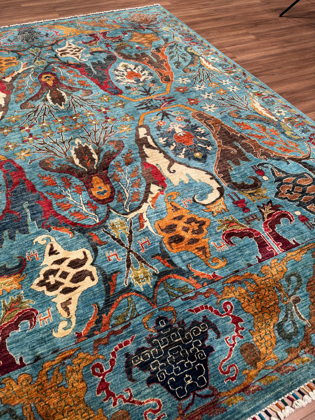 Sultani Binbirgece Orijinal El Dokuması Mavi Kök Boya Yün Halı 254x311 7.90 Metrekare - 7x10 ft