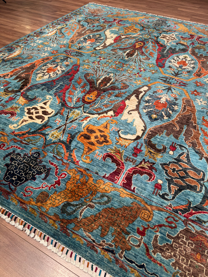 Sultani Binbirgece Orijinal El Dokuması Mavi Kök Boya Yün Halı 254x311 7.90 Metrekare - 7x10 ft