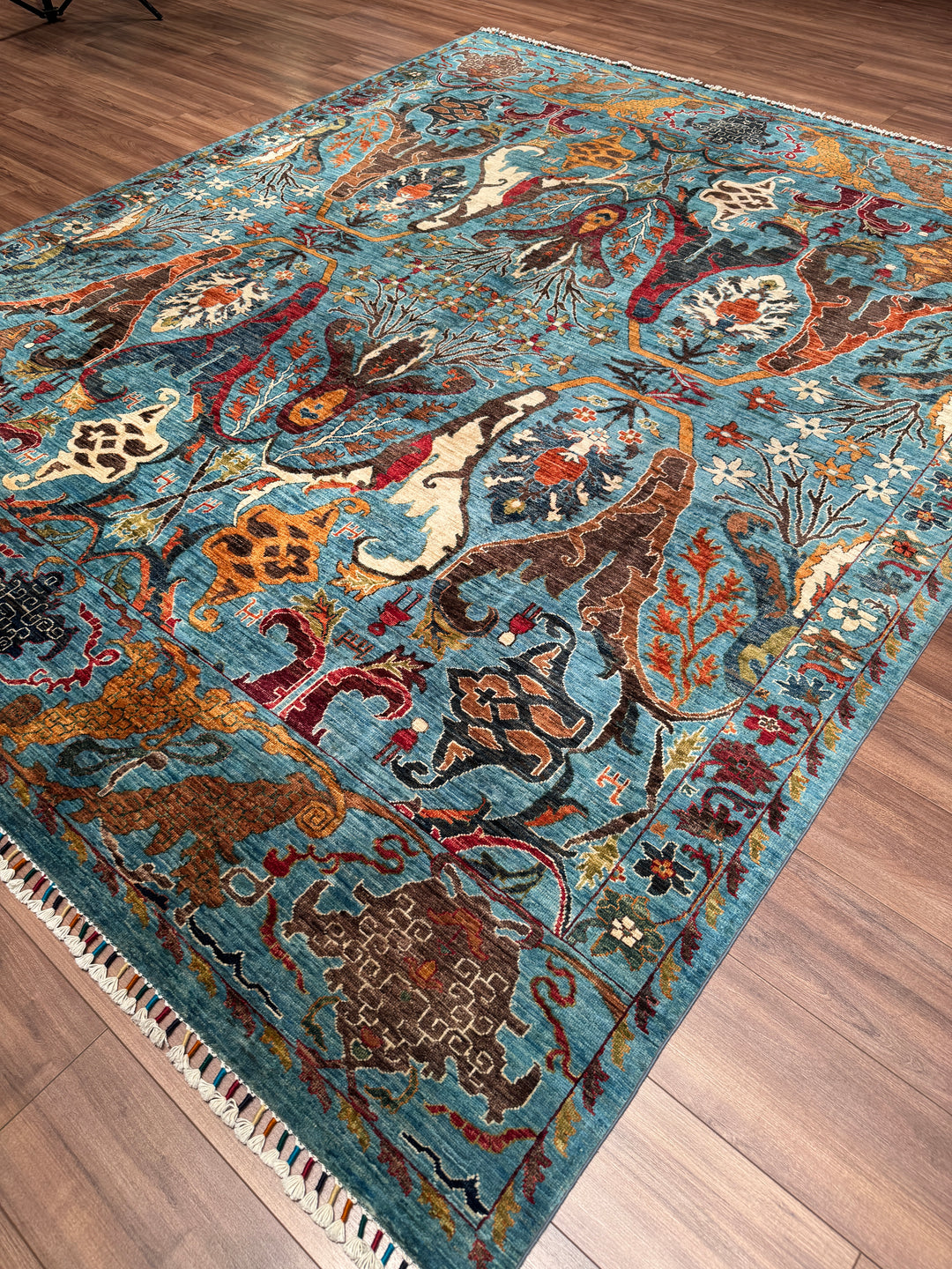Sultani Binbirgece Orijinal El Dokuması Mavi Kök Boya Yün Halı 254x311 7.90 Metrekare - 7x10 ft