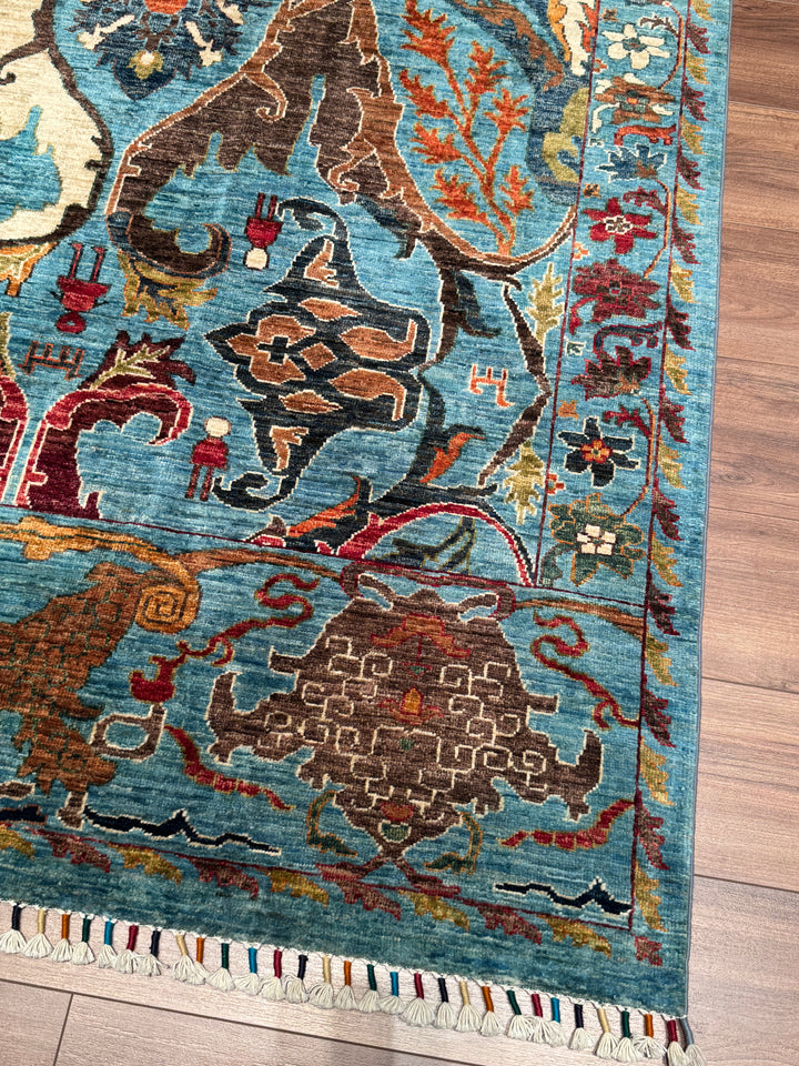 Sultani Binbirgece Orijinal El Dokuması Mavi Kök Boya Yün Halı 254x311 7.90 Metrekare - 7x10 ft