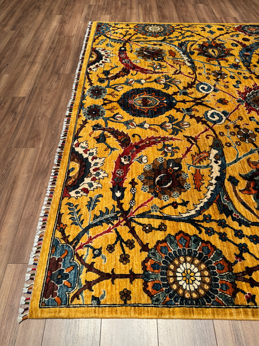 Sultani Binbirgece Orijinal El Dokuması Sarı Kök Boya Yün Halı 244x304 7.42 Metrekare - 7x10 ft