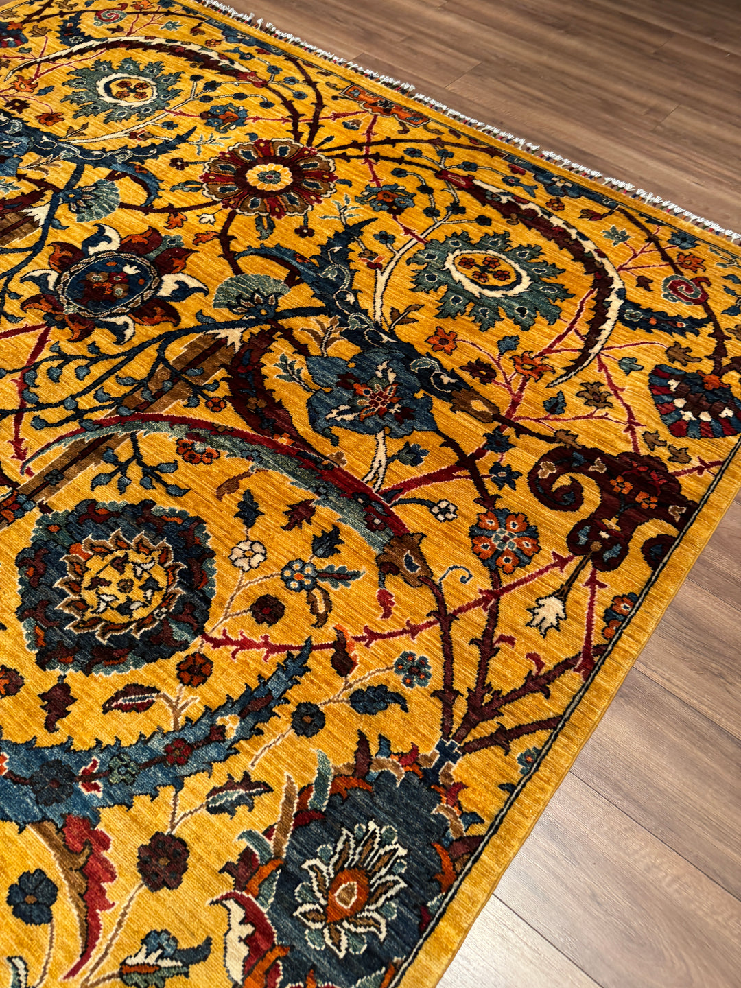 Sultani Binbirgece Orijinal El Dokuması Sarı Kök Boya Yün Halı 244x304 7.42 Metrekare - 7x10 ft
