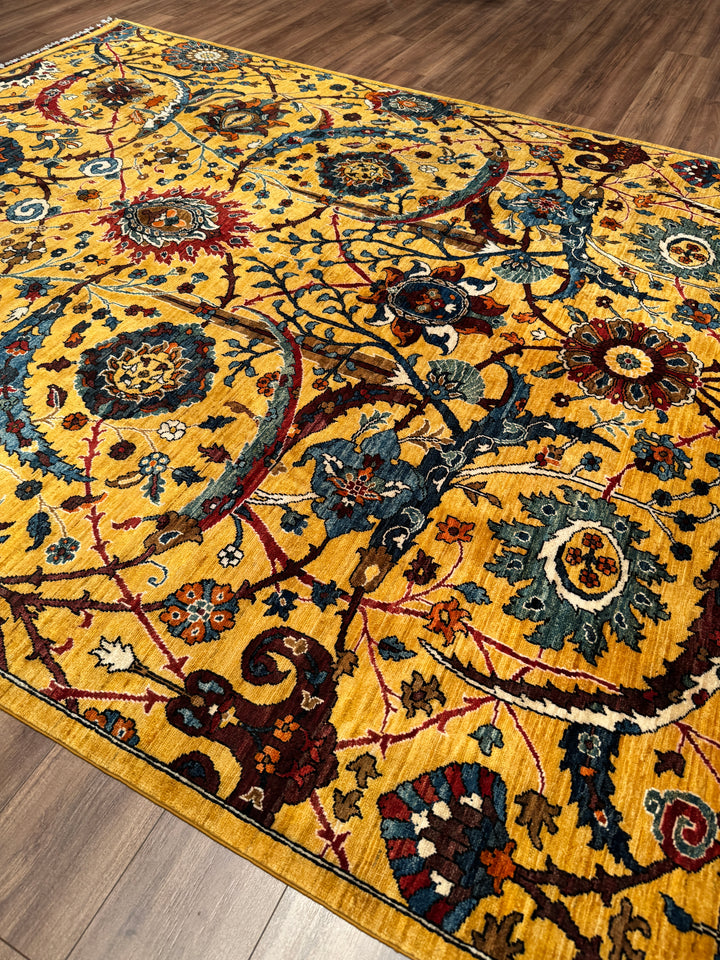 Sultani Binbirgece Orijinal El Dokuması Sarı Kök Boya Yün Halı 244x304 7.42 Metrekare - 7x10 ft