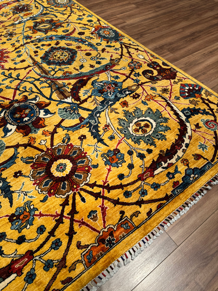 Sultani Binbirgece Orijinal El Dokuması Sarı Kök Boya Yün Halı 244x304 7.42 Metrekare - 7x10 ft