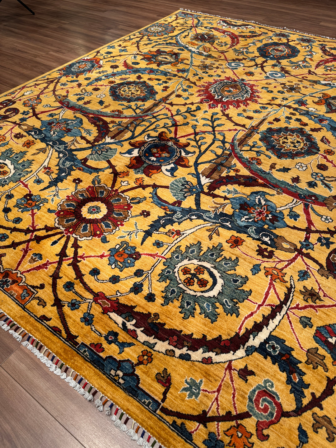 Sultani Binbirgece Orijinal El Dokuması Sarı Kök Boya Yün Halı 244x304 7.42 Metrekare - 7x10 ft
