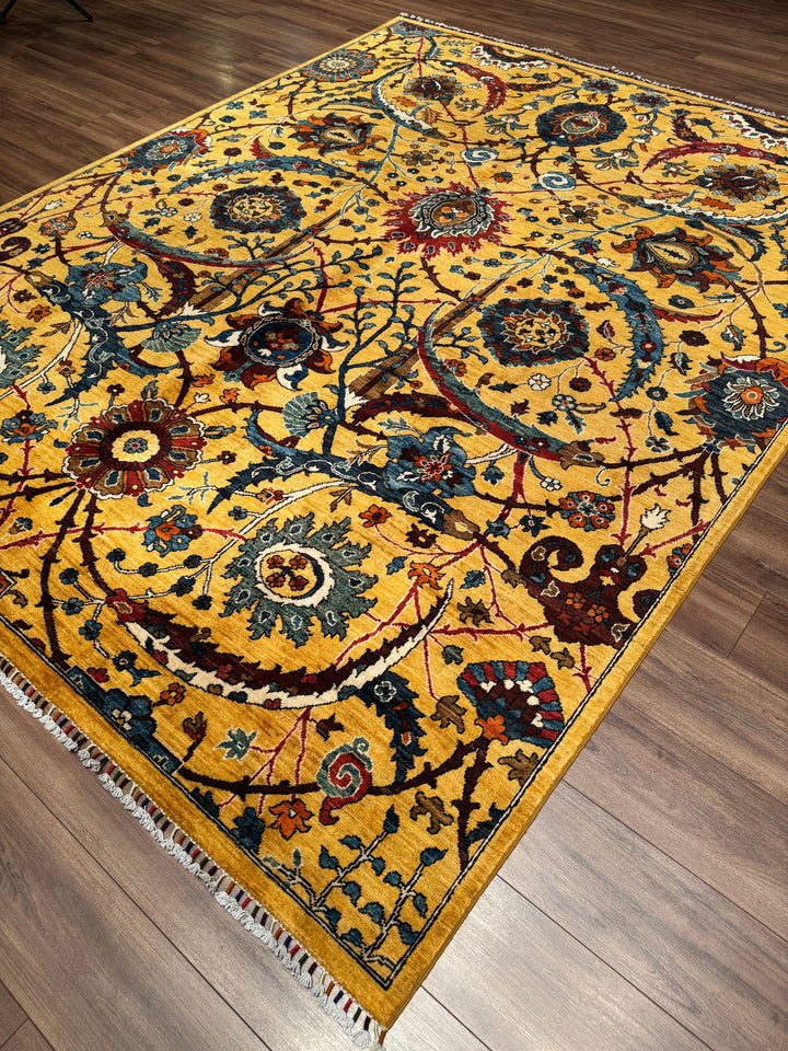 Sultani Binbirgece Orijinal El Dokuması Sarı Kök Boya Yün Halı 244x304 7.42 Metrekare - 7x10 ft