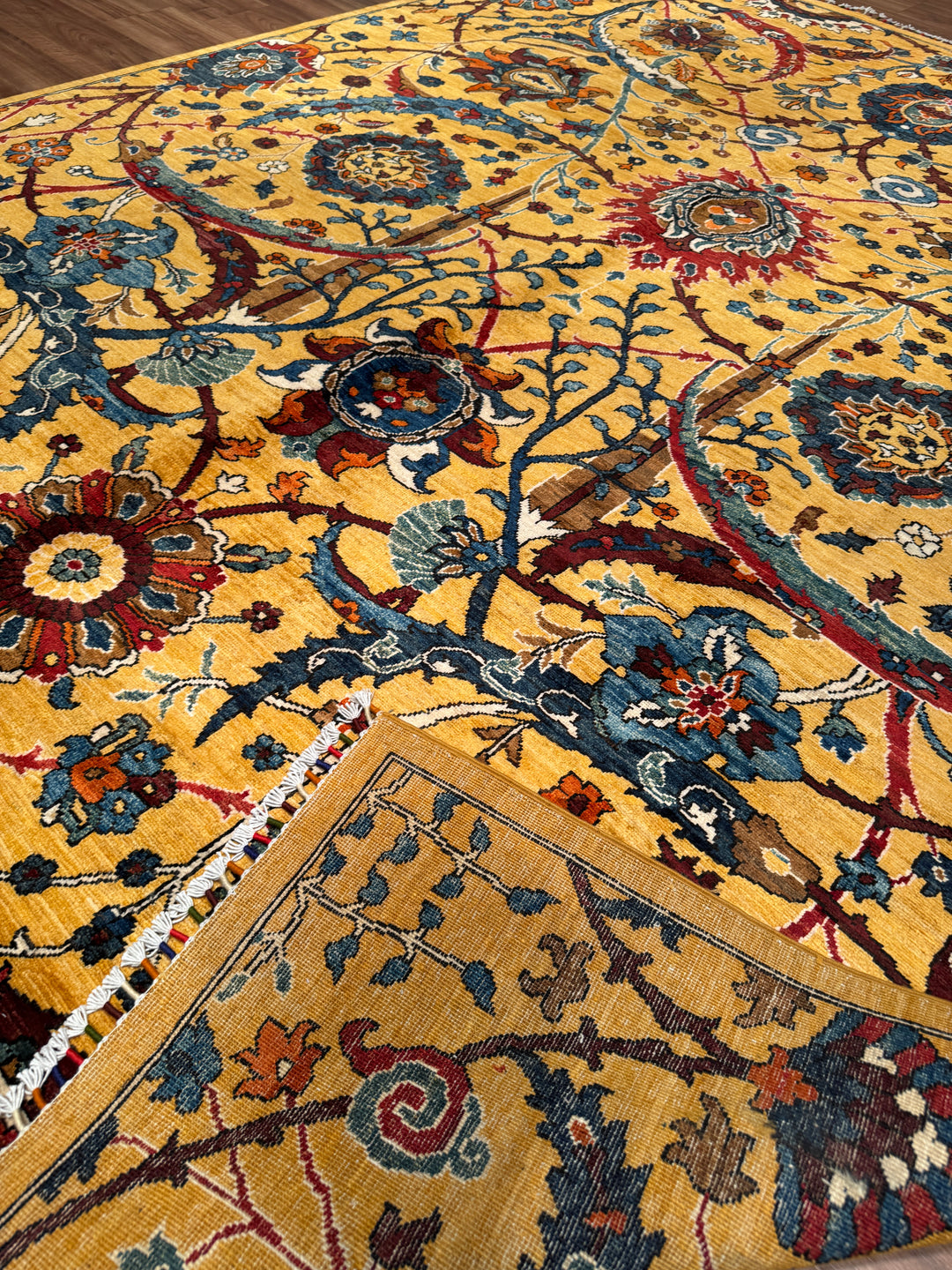 Sultani Binbirgece Orijinal El Dokuması Sarı Kök Boya Yün Halı 244x304 7.42 Metrekare - 7x10 ft