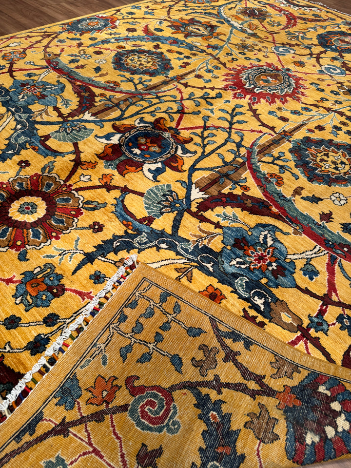 Sultani Binbirgece Orijinal El Dokuması Sarı Kök Boya Yün Halı 244x304 7.42 Metrekare - 7x10 ft