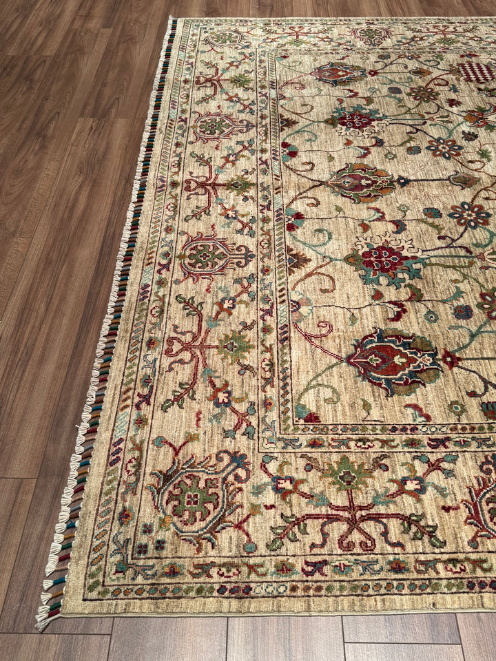 Sultani One Thousand and One Nights Original Handwoven Beige Root Dye Wool Rug 246x344 cm (8.46 square meters) - 8x11 ft 