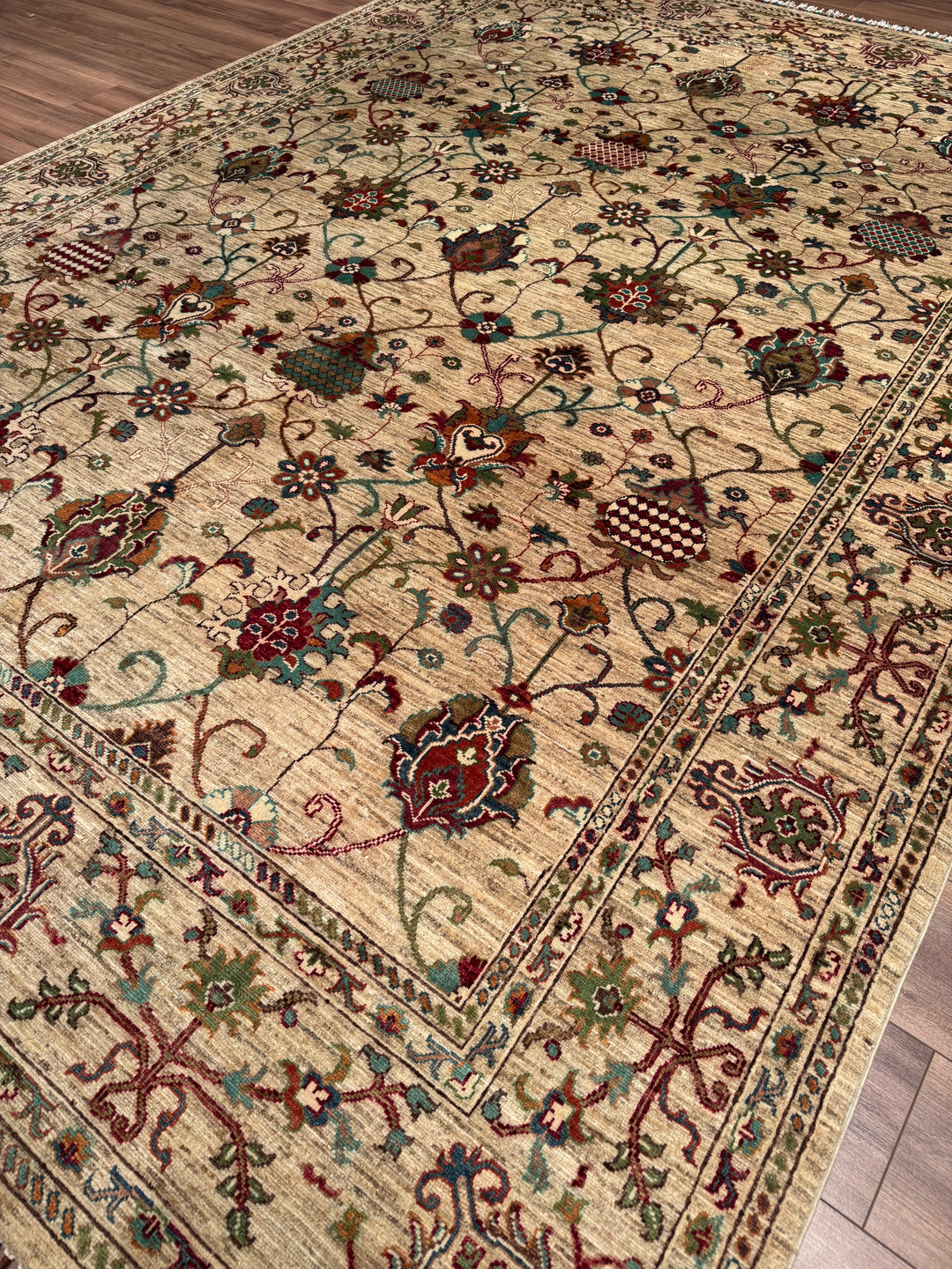 Sultani One Thousand and One Nights Original Handwoven Beige Root Dye Wool Rug 246x344 cm (8.46 square meters) - 8x11 ft 