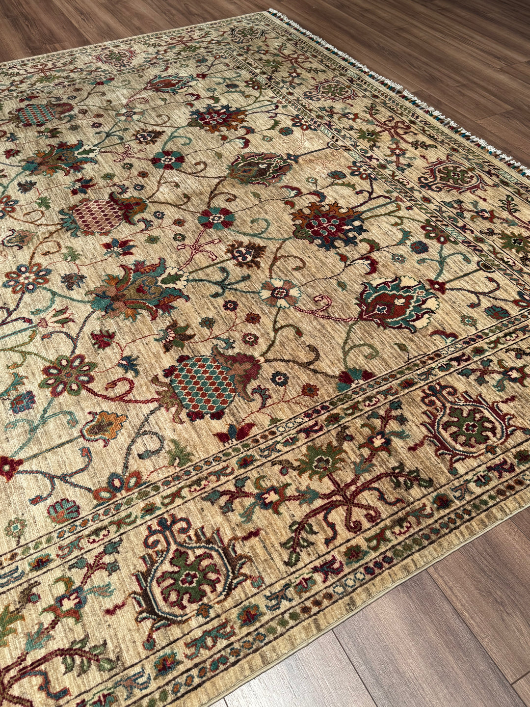 Sultani One Thousand and One Nights Original Handwoven Beige Root Dye Wool Rug 246x344 cm (8.46 square meters) - 8x11 ft 