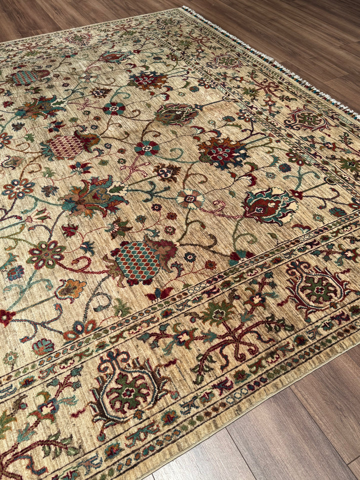 Sultani One Thousand and One Nights Original Handwoven Beige Root Dye Wool Rug 246x344 cm (8.46 square meters) - 8x11 ft 