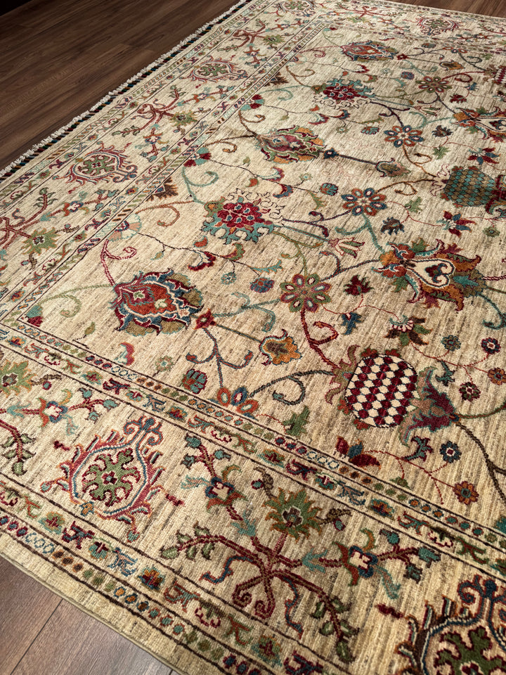 Sultani One Thousand and One Nights Original Handwoven Beige Root Dye Wool Rug 246x344 cm (8.46 square meters) - 8x11 ft 