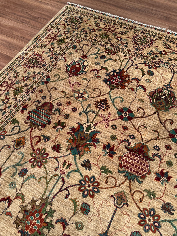 Sultani One Thousand and One Nights Original Handwoven Beige Root Dye Wool Rug 246x344 cm (8.46 square meters) - 8x11 ft 