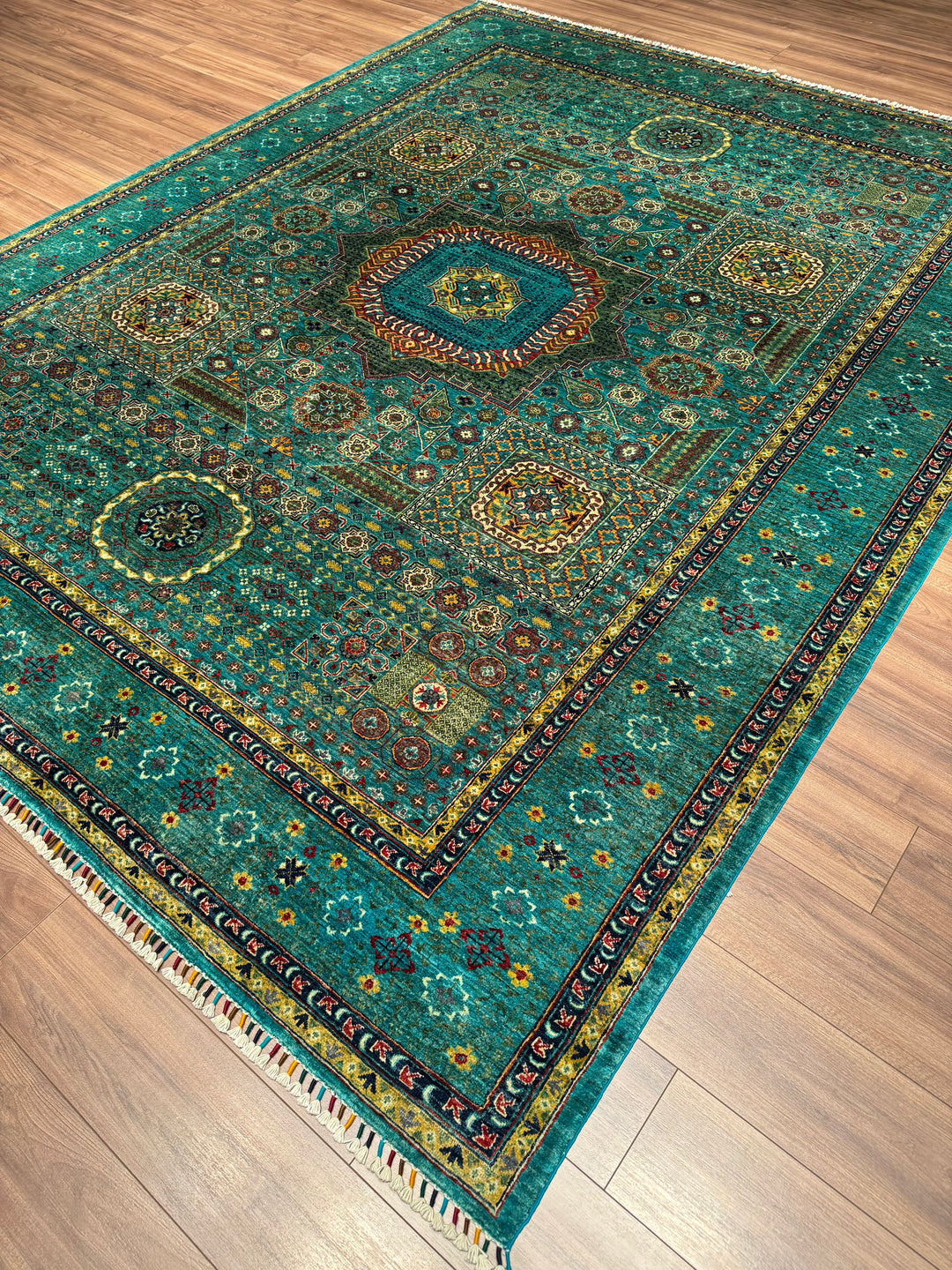 Mamluk Original Handwoven Turquoise Root Dye Wool Rug 272x347 cm (9.44 square meters) - 8x11 ft 
