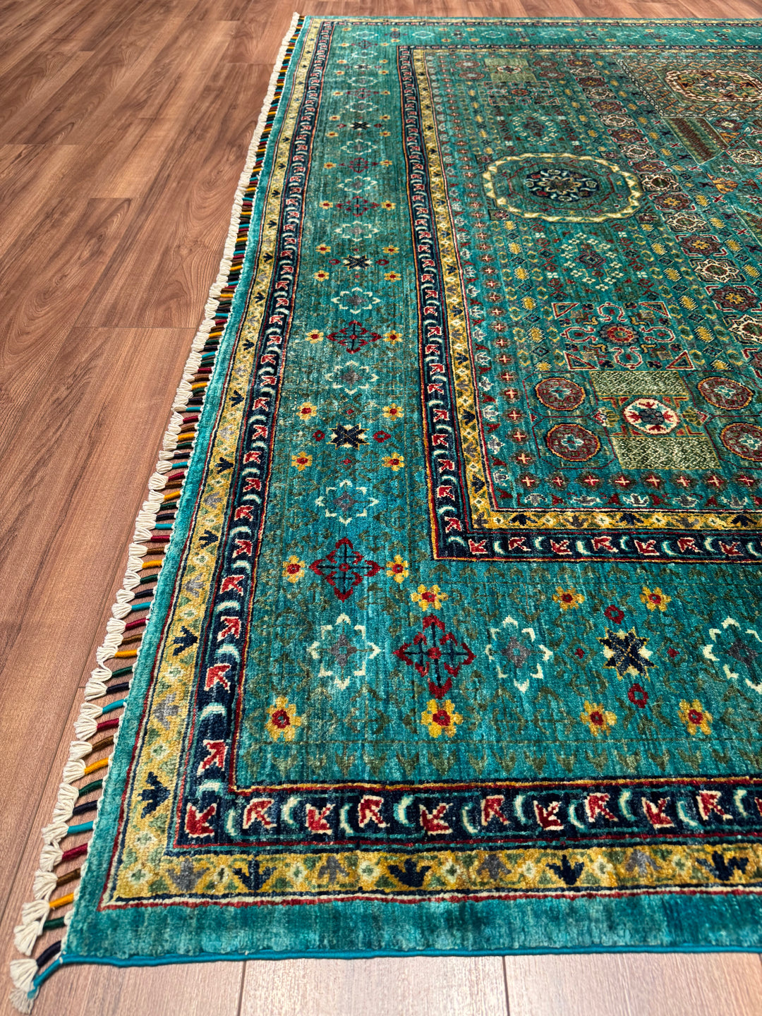 Mamluk Original Handwoven Turquoise Root Dye Wool Rug 272x347 cm (9.44 square meters) - 8x11 ft 