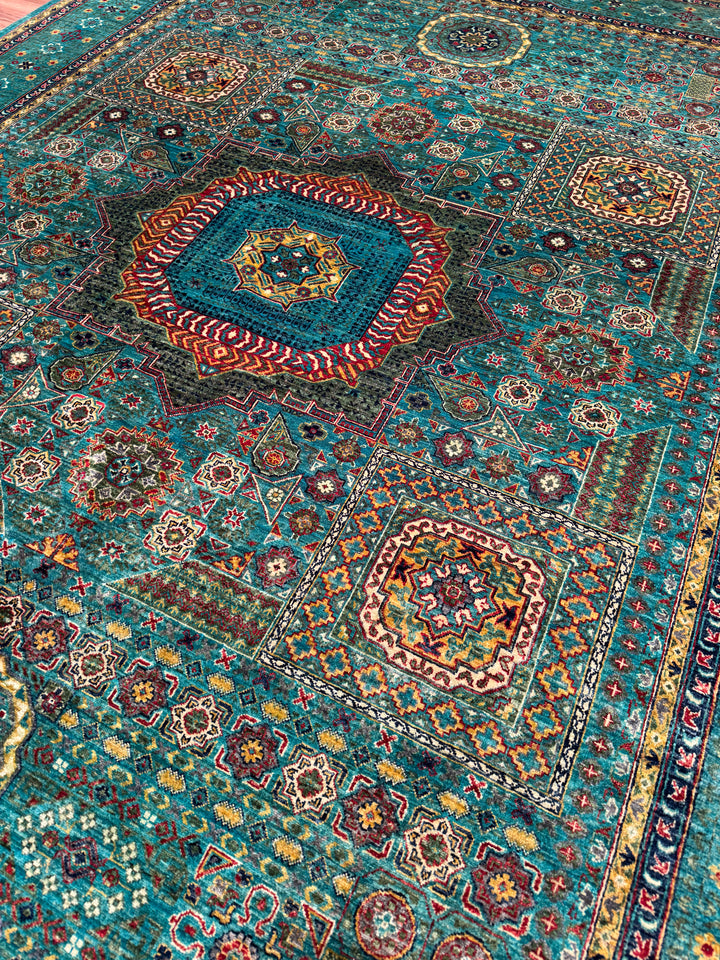 Mamluk Original Handwoven Turquoise Root Dye Wool Rug 272x347 cm (9.44 square meters) - 8x11 ft 