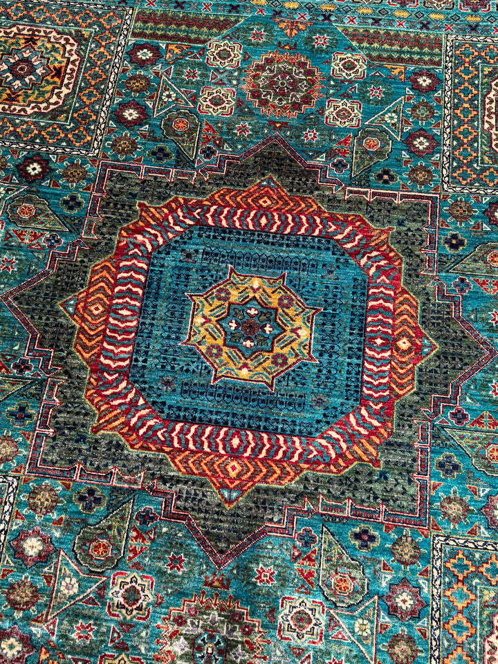 Mamluk Original Handwoven Turquoise Root Dye Wool Rug 272x347 cm (9.44 square meters) - 8x11 ft 