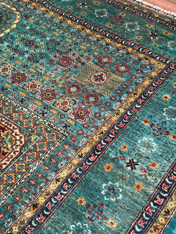Mamluk Original Handwoven Turquoise Root Dye Wool Rug 272x347 cm (9.44 square meters) - 8x11 ft 